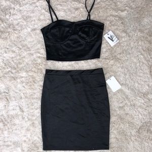 2 piece bodycon silk skirt and top set